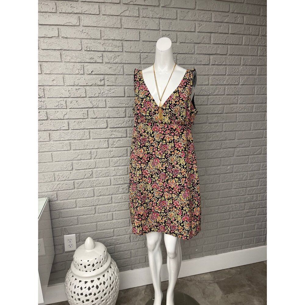 The Limited Woman V Neck Multicolored Sleeveless Floral Shift Dress Size 14